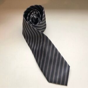 Stafford Tie Men’s Black & Gray Stripe Pattern Polyester Office Business Dress
